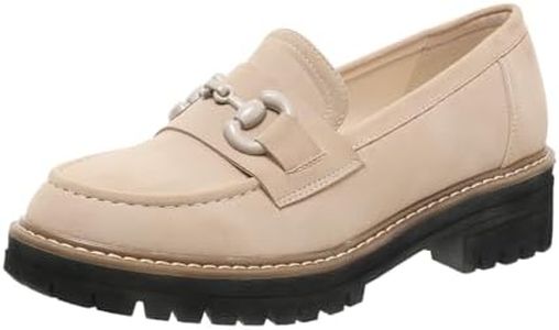 Bandkos Womens Penny Loafers-Comfort Suede Platform Chunky Slip On Moccasin Dress Shoes, Casual Lug Sole Loafers US Size 5-12, Beige With Chain, 6