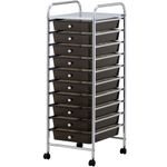 VonHaus Storage Trolley, 10 Drawer Black Wheeled Makeup Trolley, Durable Storage with Plastic Drawers, Chrome Frame, Storage Panel & 360° Wheels, Versatile Organiser for Bedroom, Bathroom, Home Office