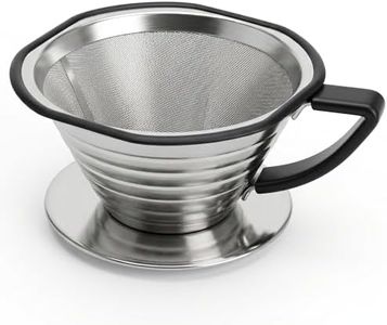 Stainless Steel Pour Over Coffee Dripper Set, Metal Flat Bottom Coffee Maker with Reusable Mesh Filter Replacement for Kalita Wave 185 and OXO 8-Cup, Permanent Paperless Filter Holder, 2-4 Cup