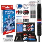 WINMAU Darts – PDC Ultimate Set – 22g Steel Tip Professional Brass Darts Set and Accessories – Includes Dart Flights, Shafts, Point Sharpener & Black Transparent Plastic Tournament Case