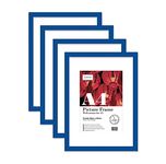 Almost Frameless A4 Blue Picture Frame Set of 4, Display A5 Pictures with Mount or A5 Without Mount Gallery Wall, Poster, Photo, Artwork, or Print, Blue