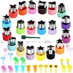 42Pcs Vegetable Cutter Shapes Set, BetterJonny Colorful Cookie Cutters Mini Fruit Molds with Food Picks and Cleaning Tools Decorating Tools for Baking and Food Accessories Crafts