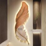 SPACE WOOD Royal Led Wall Sconce for Bedroom Luxury Best Living Room Light Fixture Modern Feather Design Indoor Lustre Wood Lamps (Orange White, 36X14)