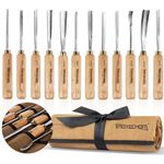 IMOTECHOM 12-Pieces Woodworking Wood Carving Tools Chisel Set with Canvas Bag, Razor Sharp CR-V 60 Steel Blades