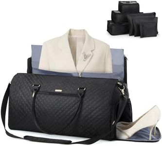 Garment Duffle Bags for Travel, Large Carry on Convertible Garment Bag Weekender Bag with 6 Set Packing Cubes for Women Men, 2 in 1 Hanging Suitcase Business Travel Bag with Shoe Compartment, Black