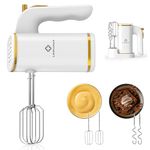 LINKChef Anti-Splash Hand Mixer Electric Whisk with Storage Base, 5-Speed White Electric Hand Whisk for Baking, 450W, Hand Held Food Mixer with Beaters and Dough Hooks, Eject Button, Turbo Boost