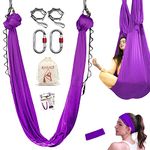 IONTACH Aerial Yoga Hammock Kit 5.5 Yards, Aerial Yoga Swing Set, Aerial Silks for Home Indoor Beginners Starter with Carabiner, Daisy Chain, Guide