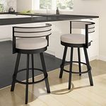 Amisco Browser 26" Swivel Counter Height Barstool, Upholstered with Back for Kitchen Island or Bar - Cream Faux Leather/Black Metal