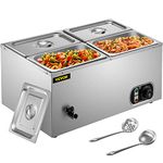 VEVOR 110V Commercial Food Warmer 1500W, 4-Pan Stainless Steel Bain Marie 14.8 Qt Capacity, 4x1/4GN Steam Table 15cm/6inch Deep,Temp. Control 86-185, Electric Soup Warmer with 2 Ladles & Lids