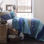 Lush Decor Royal Empire Reversible Cotton Quilt Set - 3 Piece Striped Bedding Set - Bold & Colorful Bohemian Patterns - Soft Cotton Feel - Full/Queen, Peacock