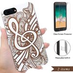 iProductsUS White Phone Case Compatible with iPhone Xs, X (10) and Screen Protector, Engraved Music Pattern Wood Case, Built-in Metal Plate, Compatible Wireless Charger, TPU Cover (5.8 inch)