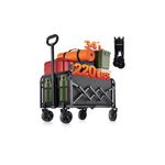220LBS Collapsible Foldable Wagon Carts - Heavy Duty Portable Folding Utility Wagons with All-Terrain Wheels for Grocery Sports Shopping Camping Garden Beach, 2 Drink Holders/Lightweight/Black