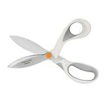 Fiskars SoftGrip PowerCut Fabric and Mixed Media Scissors - 8" Heavy Duty Scissors for Fabric, Cardboard, Cork, Decorative Metal and Foam Cutting with Serrated Blade Edge - White