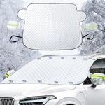 64 x 49 inches Windshield Cover - Best for Ice, Frost & Snow Removal, All-Seasons Windshield Cover Sunshade Protector for Cars Trucks SUV, Mirror Covers Included, Car Accessories(Silver)