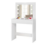 Lestarain White Dressing Table with Mirror and 10 LED Lights, Makeup Station for Bedroom, Cosmetic Table with a Big Drawer, 80x40x140cm, LUGIG006