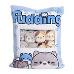 Gongke Cute Snack Pillow Stuffed Animal Toys Pudding Decorative Removable Kitty Cat Dolls Creative Toy Gifts for Teens Girls Kids, Blue