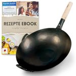 pasoli Hand-hammered Wok + Free Recipes eBook – Pre-fired – Traditional Asian Pan – Frying Wok Made of Carbon Steel – Suitable for Induction Cookers – Diameter 36 cm