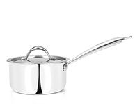 Allo Triply Stainless Steel Sauce TriPly Tea Pan/MilkPan, For Chai/Boil/Warm/Herb-Spice-Infusion, Heat Resist Handle with Lid Induction Friendly Naturally Non-Stick,10 Years Warranty, 18cm, 2.3 litres