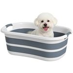PawHut 27L Collapsible Dog Bath Tub for Small Dogs & Cats, Portable Pet Bath Tub with Drainage Hole, Space Saving Foldable Puppy Bathtub for Indoor & Outdoor, Grey