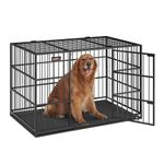 Feandrea Heavy-Duty Dog Crate, Dog Cage, 122 x 75 x 80 cm, for Large Dogs, Dog Kennel with Removable Top Door and Tray, Double Doors, Easy Cleaning, Pet Cage, Ink Black PPD006B01