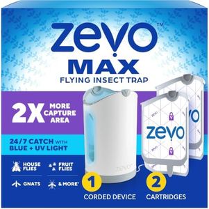 Zevo MAX Bug Catcher, Gnat & Fruit Fly Trap Indoors, 1 Base & 2 Refills