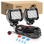 Nilight - ZH010 2PCS 4 Inch 18W Flood LED Light Bars LED Work Lights LED Fog Lights Off Road Driving Lights With Off Road Wiring Harness, 2 Years Warranty