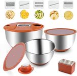 weltonhm Mixing Bowls with Lids Set,3 Pieces Stainless Steel Nesting Bowls Vegetables Slicer Non-Slip Mixing Bowl for Baking Prepping Cooking(Orange)
