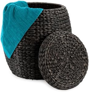 Best Choice Products Vintage Multipurpose Hyacinth Storage Basket, Plant Décor, Handwoven Organizer Tote for Bedroom, Living Room, Bathroom, w/Lid - Black