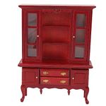 Miniature Cabinet Wooden, 1/12 Scale Dollhouse Bookcase Cupboard Dollhouse Bookshelf Cabinet with Openable Door Drawer Furniture Display Showcase Decoration Sideboard Accessories (Redwood Color)