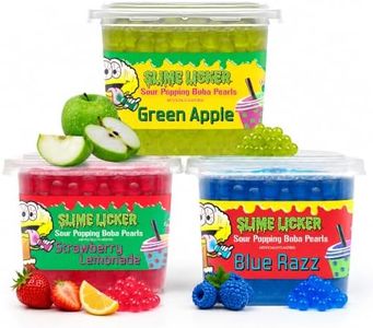 Slime Licker by BobaVida Blue Raspberry, Green Apple & Strawberry Lemonade Sour Popping Boba Pearls | No Corn Syrup Fruit Boba Pearls For Drinks & Desserts | Includes Straws | 1 Flavor Each (3 Tubs)