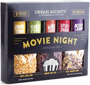 Urban Accents Movie Night Small-Batch Popcorn Gift Set – Includes 3 Gourmet non-GMO Popcorn Kernel Varieties & 5 Flavorful Seasonings – Perfect Snack Gift Box for Parties, Father's Day, Graduations and Movie Lovers