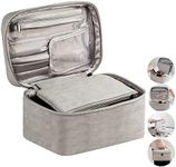 Makeup Bag Cosmetic Bag, 1+1 Travel Makeup Organizer with Makeup Brushes Compartment, 9 x 6inch Multifunctional Toiletry Bag Portable Waterproof Make Up Pouch for Women Girls (Grey)