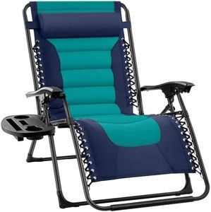 Best Choice Products Oversized Padded Zero Gravity Chair, Folding Outdoor Patio Recliner, XL Anti Gravity Lounger for Backyard w/Headrest, Cup Holder, Side Tray, Polyester Mesh - Navy/Teal