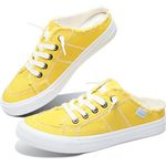 Obtaom Women Canvas Mules Memory Foam Clipper Fashion Sneakers Comfortable Slip-On Mule Backless Holiday Shoes, Lemon Yellow, 6