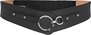 BlackButterfly Wide Elastic Stretch Retro Metal Interlock Buckle Belt (Black, L)