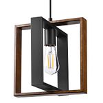 EDISHINE Farmhouse Pendant Light, Rustic Hanging Light Fixture with Wood Grain and Black Finish, Pendant Lighting for Kitchen Island, Dining Room, Bedroom, Hallway, Adjustable Cord, ETL Listed