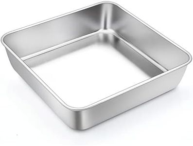 TeamFar Square Cake Pan, 9 Inch Stainless Steel Square Baking Roasting Pan for Cake Brownie Lasagna, Non-Toxic & Heavy Duty, One Piece Design & Smooth, Dishwasher Safe & Easy Clean