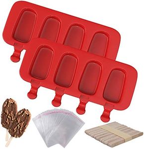 Ozera 2 Pack Popsicles Molds, Homemade Cake Pop Molds Cakesicle Molds Silicone Popcical Molds, 4 Cavities Ice Pop Cream Molds Maker with 50 Wooden Sticks & 50 Popsicle Bags for DIY Popsicles