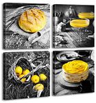 DJSYLIFE Kitchen Wall Decor Black and White Yellow Wall Art Bread Cake Fruit Picture Canvas Print Paintings for Cafe Dining Room Restaurant Farmhouse Kitchen Decoration 12" Wx12 Hx4