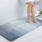 smiry Microfiber Bath Mat, 60 x 120 cm, Non-Slip Super Absorbent Bathroom Mat, Machine Washable Fluffy Shaggy Bath Mats Rugs for Bathroom, Extra Soft Long Thick Bathroom Floor Foot Mat, Blue