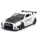 BlackZone 1/32 Small Nissan GTR R35 Alloy Die Cast Pull Back Toy Car | Openable Doors, Light, Music, Toy Car for Boy & Girls (White1)