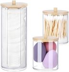 Xialvyu 3 Pcs Cotton Pad holder, Cotton Bud holder with Wood Lids, Dust-proof and Moisture-proof Cotton Pad Dispenser, Cotton Pads Holder for Bathroom Vanity Bedroom Cosmetic Cotton Bud Organizer