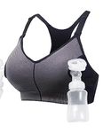 HOFISH Comfortable Hands-Free Pumping Bra for Breastfeeding Moms, All-Day Support Nursing Bra, Compatible with Most Breast Pump Black/Grey XL