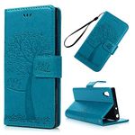 BADALink Sony Xperia XA1 Case, Soft PU Leather Embossed Owl Magnetic Closure Wallet Folio Flip Cover Inlaid Inner TPU Case with Card Holders Hand Strap Protective Cover for Sony Xperia XA1(Blue)