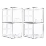 Vtopmart 4 Pack Stackable Makeup Organizer Storage Drawers, 6.6’‘ Tall Acrylic Bathroom Organizers，Clear Plastic Storage Bins For Vanity, Undersink, Kitchen Cabinets, Pantry Organization and Storage