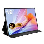 2K Portable Monitor - AYY 16'' 120Hz Gaming Monitor, 2560x1600 QHD Travel Laptop IPS Computer External Second Screen USB C HDMI w/Smart Cover for PC MAC Xbox PS5/4, Black