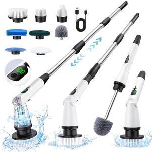 Electric Spin Scrubber with 8 Replaceable Brush Heads 3 Adjustable Angle Waterproof LED Display Cordless Cleaning Brush Supplies Bathroom Cleaner Set Long Handle Power Scrubber for Shower Floor Tub