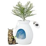 COSTWAY Cat Litter Box Enclosure, Plant Hidden Litter Box Furniture with Electronic Odor Removal System, Includes Artificial Plants, Door Curtain, Scoop, Easy to Clean