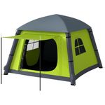 Outsunny Inflatable Camping Tent w/Hand Pump, Easy Setup 1/2 Person Blow Up Tent Waterproof 190T Taffeta w/Mesh Windows, Doors and Carry Bag, Green