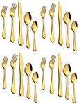 WE-CEF Stainless Steel Flatware - Silverware Set Cutlery Set - 18/10 Flatware Set - Silverwear Set - Dinnerware Stainless Steel Flatware Set - Spoons and Forks Set(Gold, Set of 20)